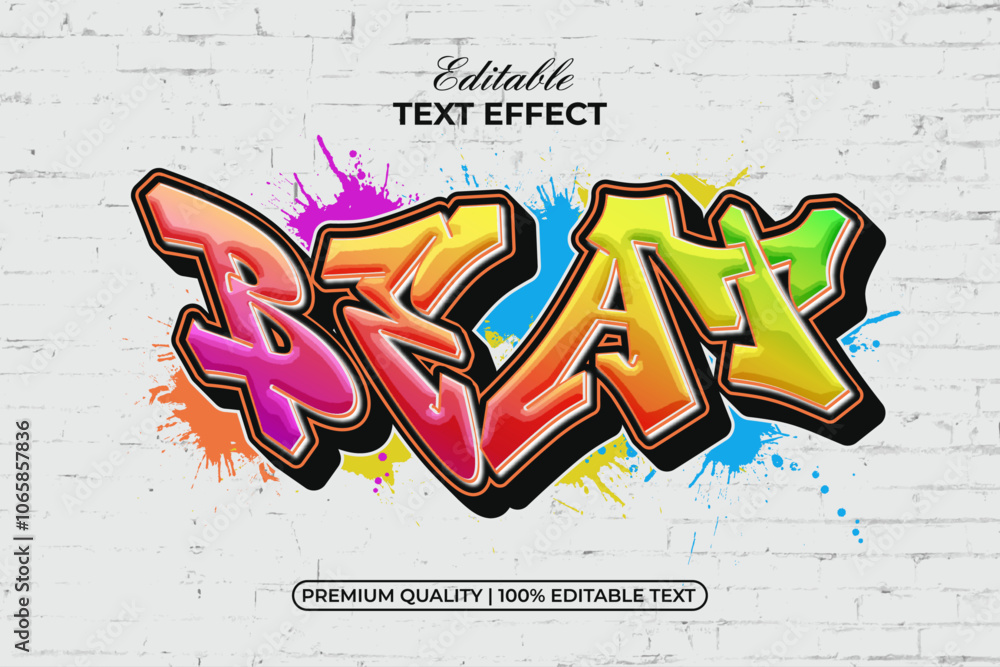 Poster beat text effect graffiti gradient style. editable text effect.