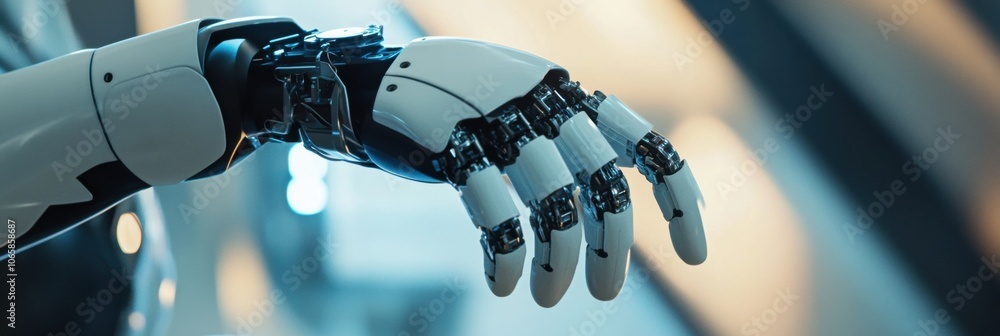 Leinwandbilder a close-up view captures a robotic prosthetic hand delicately holding a small item with precision in