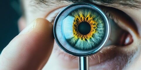 Person examining with magnifying glass