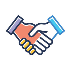 Handshake Icon Symbolizing Agreement and Partnership, Colorful icon of a handshake, representing partnership, agreement, cooperation, and business deal in a friendly style.
