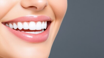 Obraz premium Happy woman enjoying a bright smile while brushing her teeth in a studio setting against a dark background