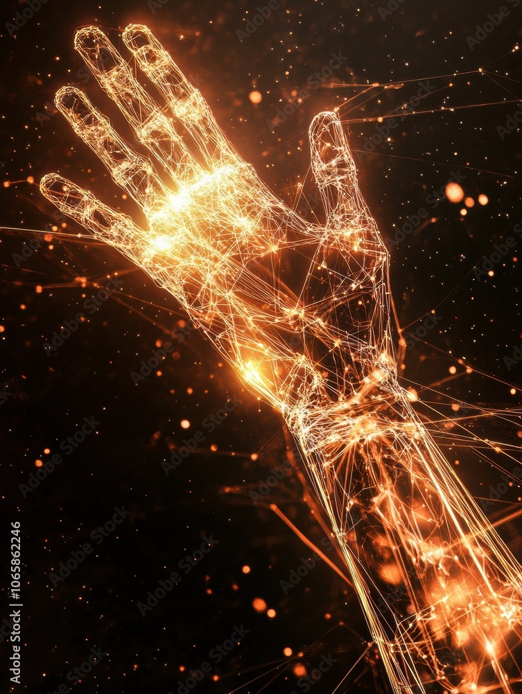 Aufkleber this artwork depicts a futuristic prosthetic arm activated by neural signals, showcasing luminous co