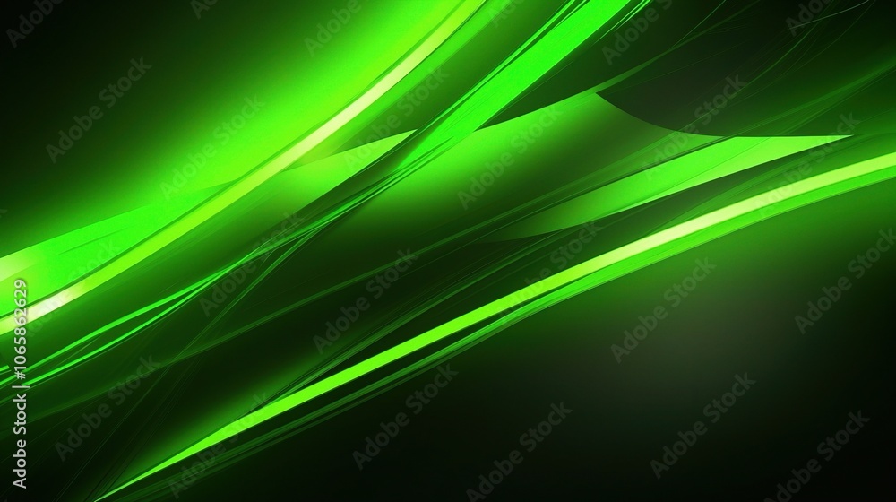 Poster abstract green energy: glowing neon green lines intersect, creating a dynamic and vibrant abstract d