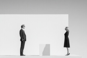 Obraz premium two people standing in front of a white wall