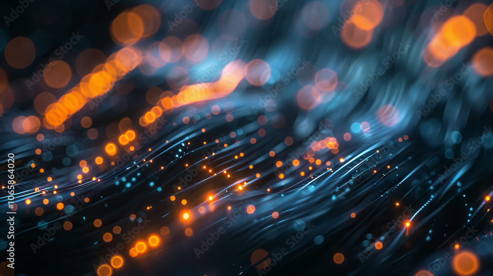 Aufkleber minimalistic image of intertwined internet wires with glowing lights. abstract technology concept. b