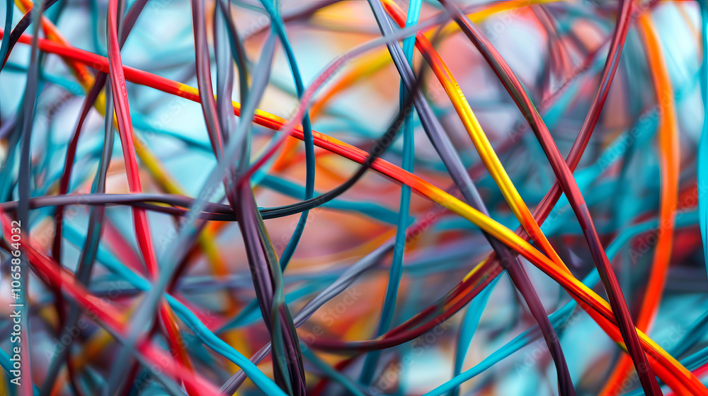 Poster vibrant abstract closeup of intertwined internet wires representing connectivity and technology conc