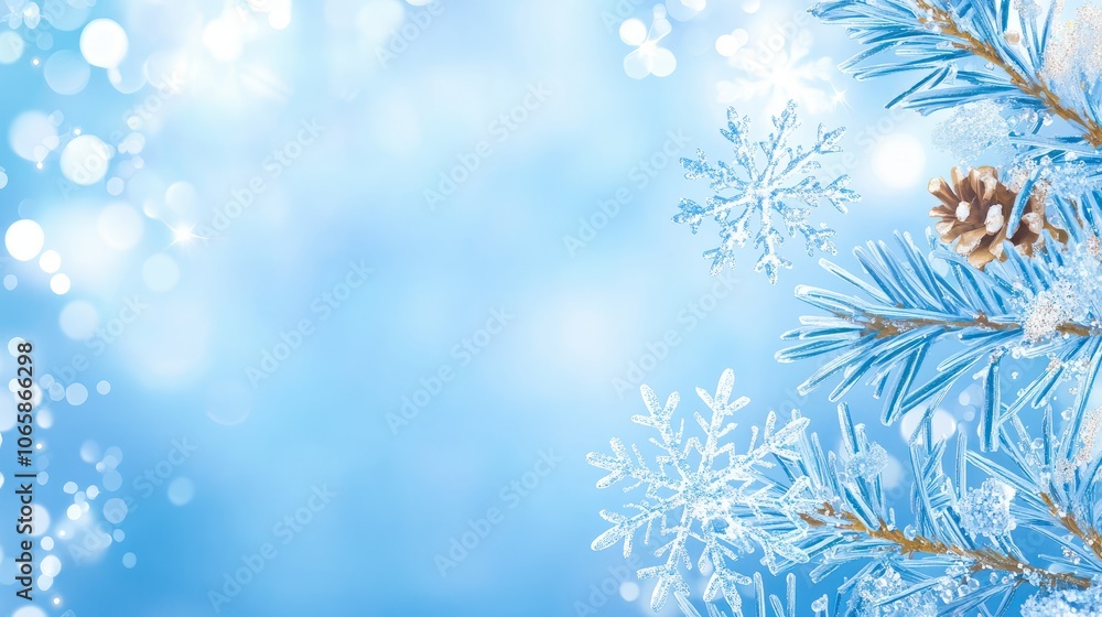 Poster background with blue bokeh and snowflake droplets, ideal for new year and christmas themes, featurin