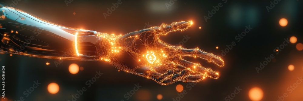 Fototapete an abstract representation showcases a prosthetic arm illuminated by neural signals seamlessly linki