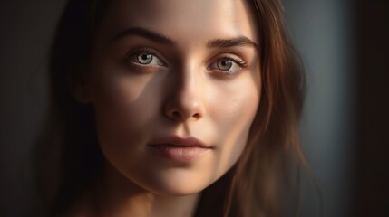 Fototapeta premium Close-Up Portrait of a Young Woman with Soft Lighting
