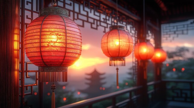 Close-up Glowing Traditional Laterns