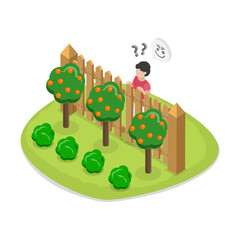 Fototapeta premium 3D Isometric Flat Illustration of Curious Neighbor, Observing Street Activity or Eavesdroping
