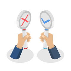 3D Isometric Flat  Illustration of Wrong And Right, Signs with Cross and Checkmark