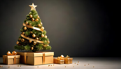 holiday gift box features beautiful christmas tree gold branding ribbons pedestal backdrop