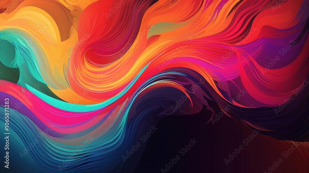 Poster Vibrant Abstract Waves of Color in Motion