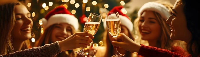 Four Friends Toasting with Champagne During Festive Gathering