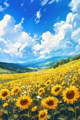 Obraz premium Sunflowers and Mountains Landscape