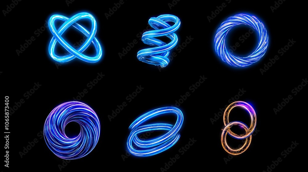 Aufkleber a set of abstract blue swirls isolated on a transparent background with a tornado wind effect. reali