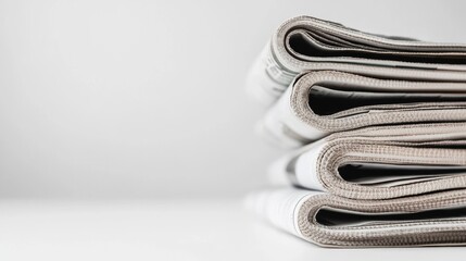 Stack of neatly rolled newspapers resting on a white surface ready for reading and sharing information in a quiet indoor setting