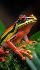 Fototapeta premium Vivid Red-Eyed Tree Frog A Macro Portrait Showcasing the Colors of a Tropical Amphibian.