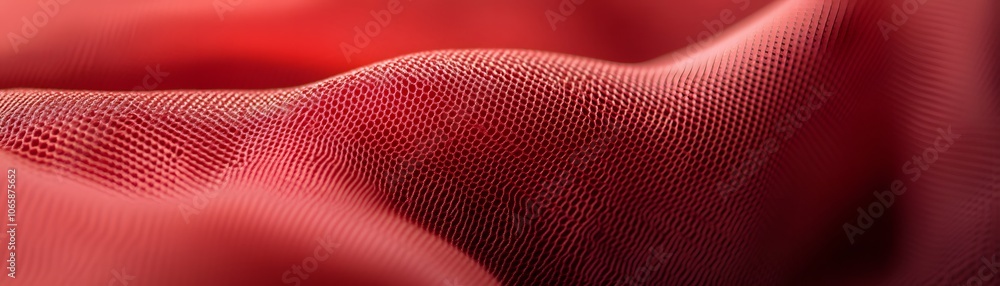 Poster close-up of red mesh fabric with wavy texture