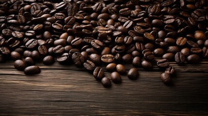 Fototapeta premium Coffee Beans on Wooden Surface