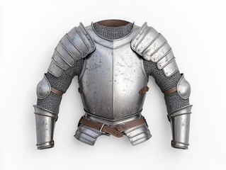 Beautifully detailed medieval knight's armor displayed against a white background, demonstrating intricate craftsmanship.
