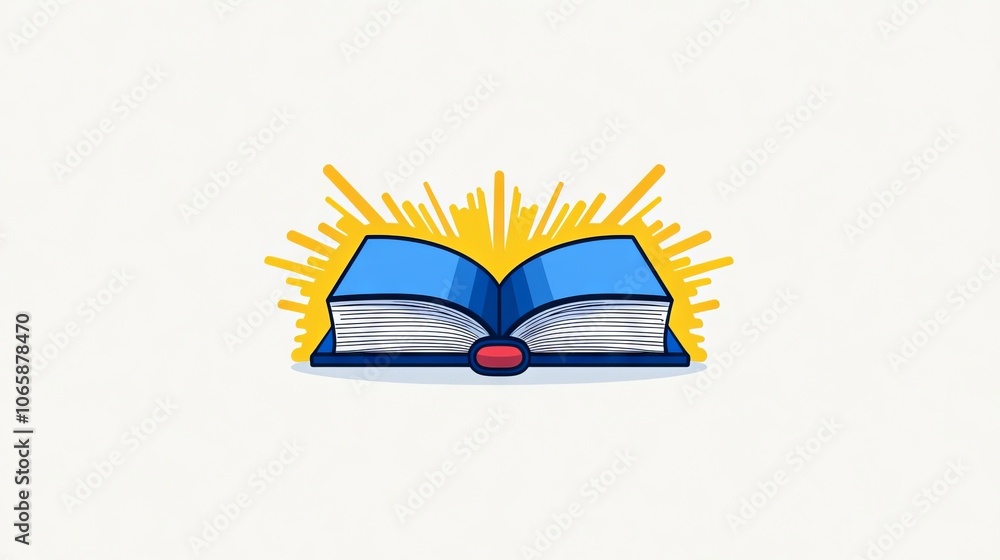 Poster symbolizing knowledge spread with light rays lines in a minimalist illustration of an open book