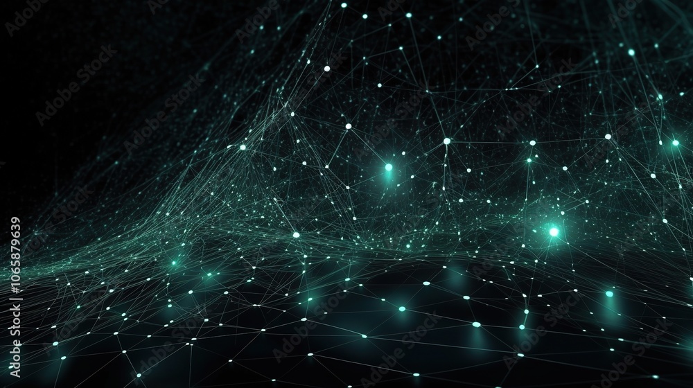 Poster abstract 3d network with glowing points and lines