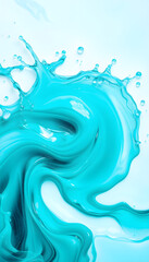 Abstract aquamarine liquid background, paint splash, swirl pattern and water drops, beauty gel and cosmetic texture, contemporary magic art and science as luxury flatlay design isolated with white h