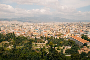 Obraz premium A view of Lycabettus Hill and the Ancient Marketplace of Athens, Greece