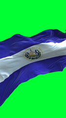 El Salvador flag - 3D realistic waving flag on green screen background for chroma key
