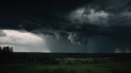 Dark Storm Clouds Over Green Landscape