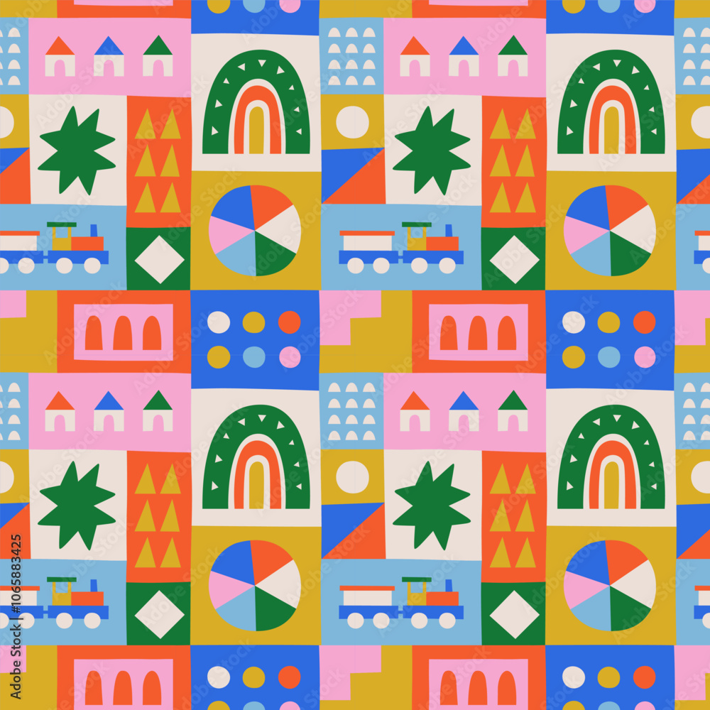 Aufkleber fun colorful geometric shape seamless pattern. abstract retro children style art background for kids