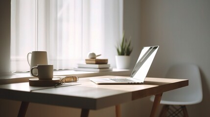 Fototapeta premium Cozy Workspace with Laptop and Natural Light