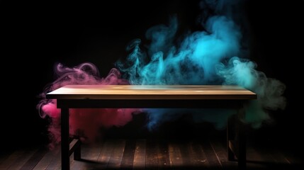 Vibrant Smoke on Table in Dark Atmosphere