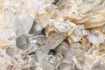 Rock crystal natural structure, a druse of crystals close-up photo