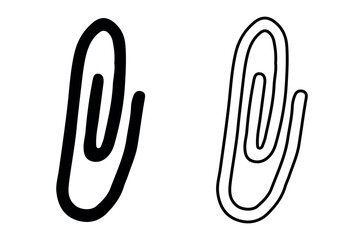 Obraz premium Set of Paperclips Isolated on White Background. Black Silhouette and Outline versions. Concept of Office Supplies, Minimalist Design, Stationery Essentials, School items. Design elements