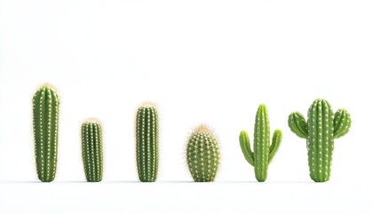 Variety of cactus plants on white background