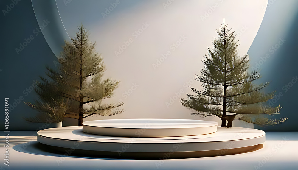 Poster pine concept white rendering product display podium sleek design modern aesthetic elements