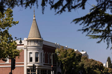 Los Gatos, California, USA - August 29, 2024: Afternoon sun shines on the iconic Los Gatos historic...