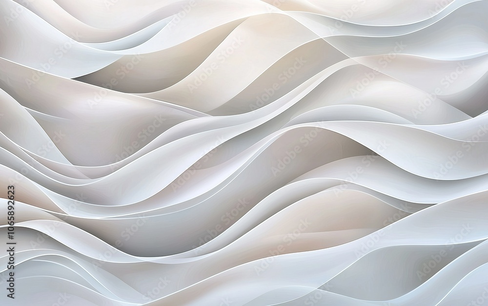 Poster flowing white waves create a serene abstract background in soft tones and gentle curves, perfect for
