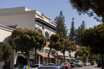 Los Gatos, California, USA - August 29, 2024: Afternoon sun shines on the iconic Los Gatos historic...