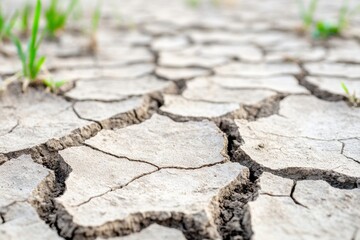 Fototapeta premium Dry, Cracked Soil During a Hot Summer, Showcasing the Effects of Drought and Climate Change