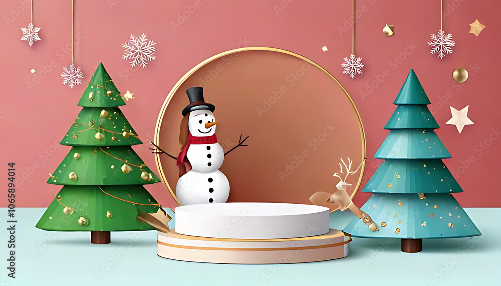 Poster realistic christmas background includes vector geometric forms modern stage showcase product display