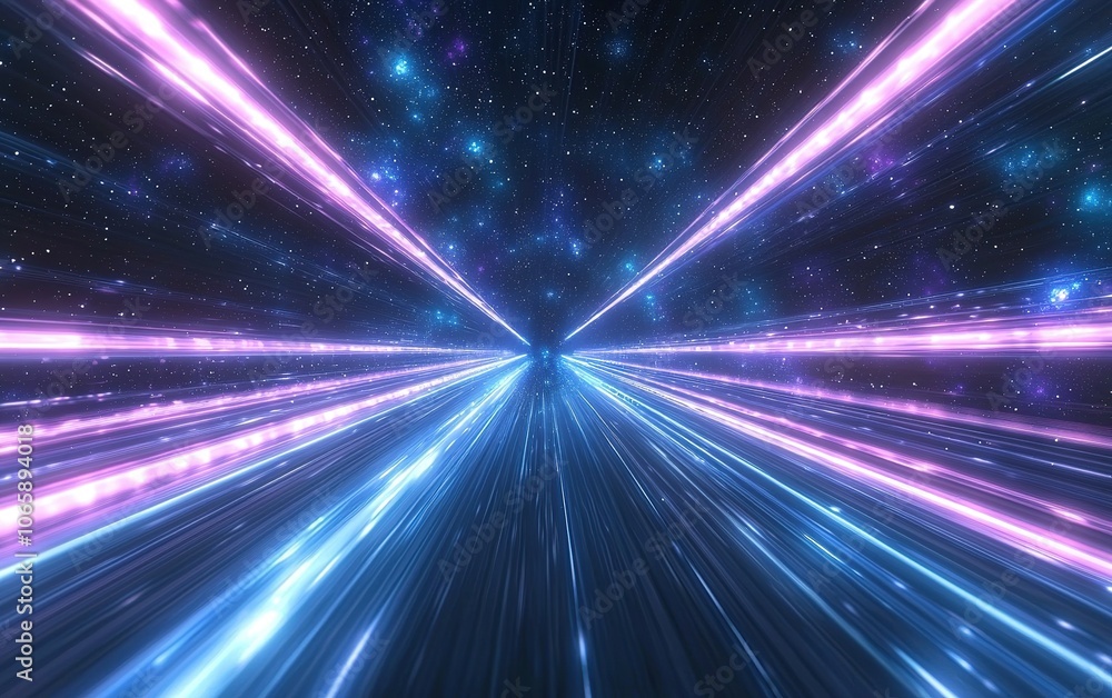 Poster vivid burst of light streaks through a cosmic landscape, creating a captivating illusion of depth an