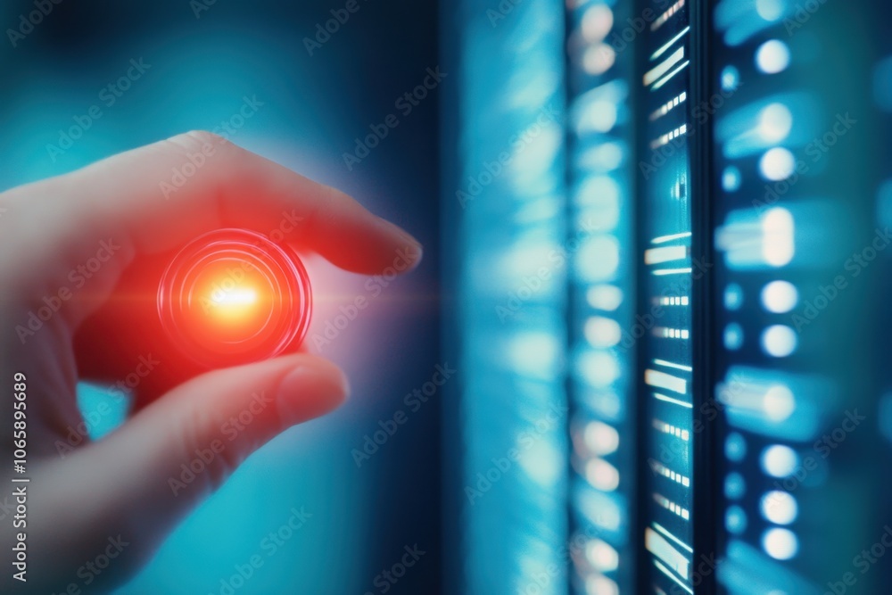 Poster Exploring the Depths of Technology With a Glowing Red Light in a Digital Data Environment