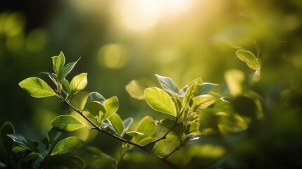 Obraz premium Soft Light on Green Leaves in a Nature Setting