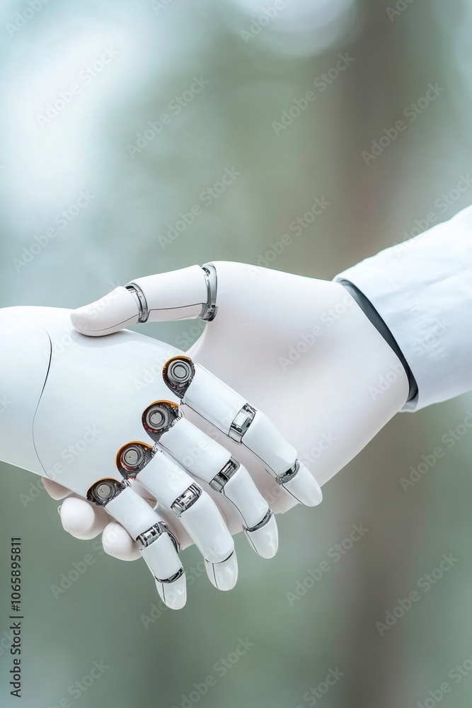 Poster A Symbolic Handshake Between Human and Robotic Hands in a Futuristic Setting