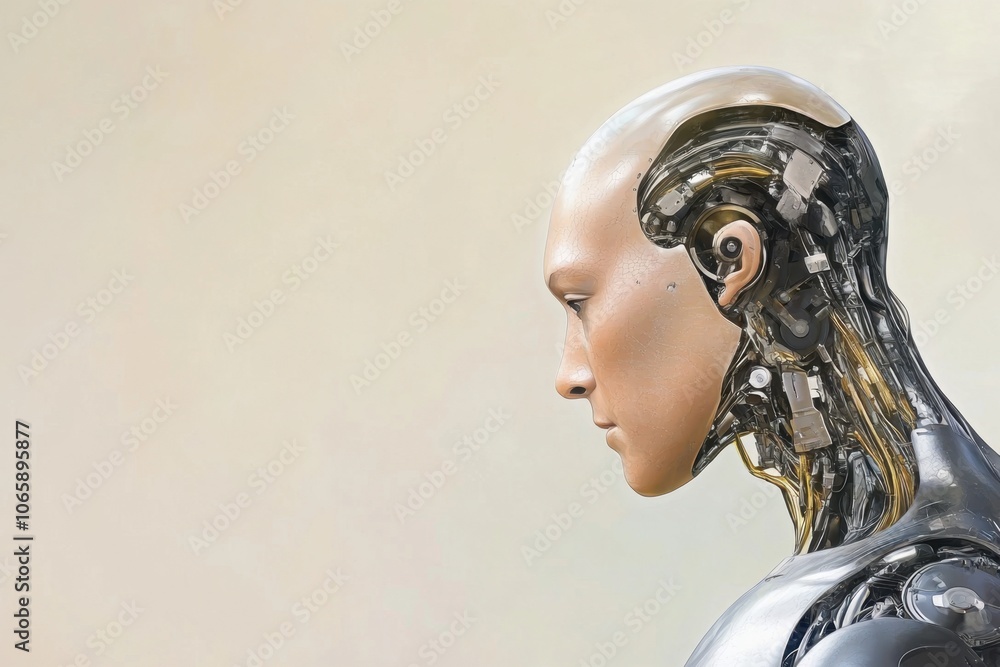 Leinwandbilder futuristic humanoid robot in profile against a soft background in a modern technology setting