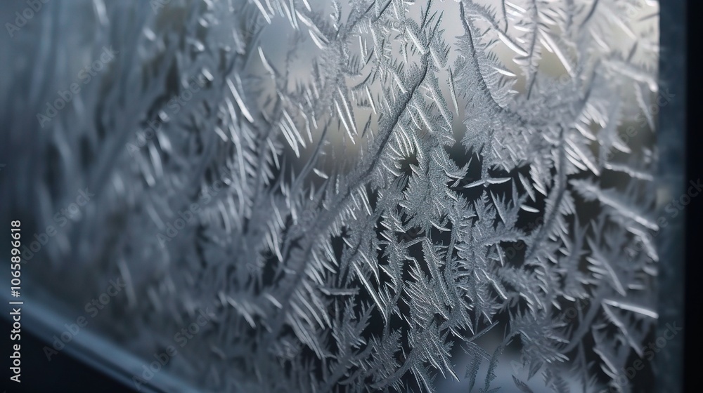 Poster frosty window with intricate ice patterns